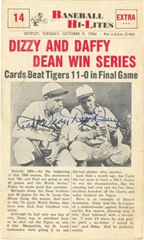 1960 Nu-Card Baseball Hi-Lites #14 "Dizzy and Daffy Dean Win Series" Multi-Signed Card – Signed by Both Players (JSA)